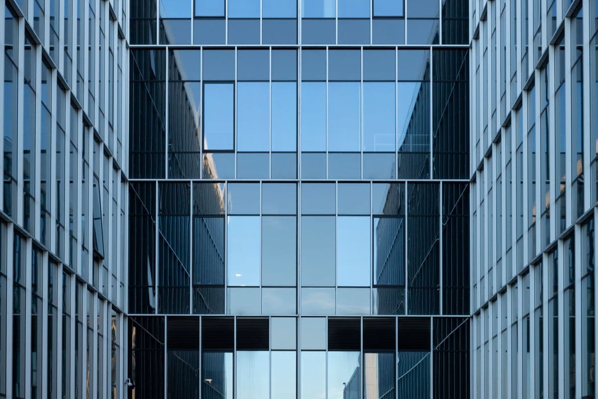 Glass facade of a corporate office building