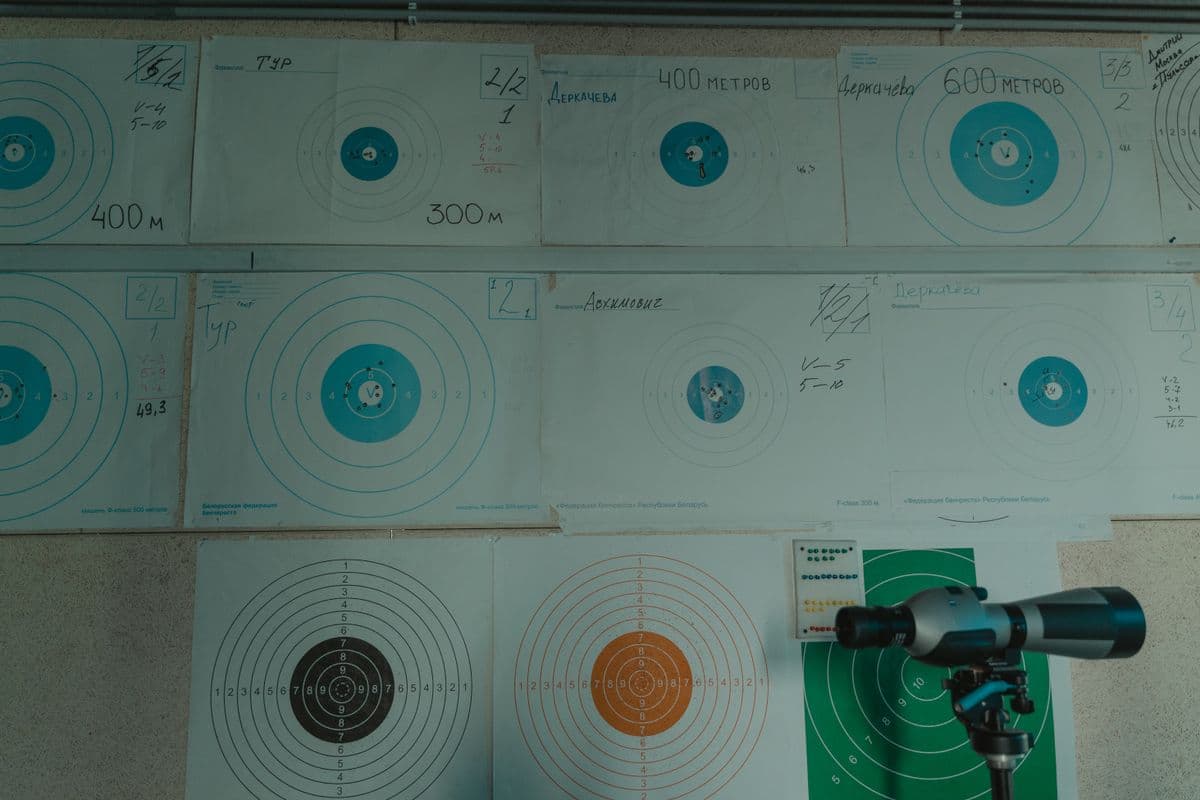 Paper targets at an indoor shooting range